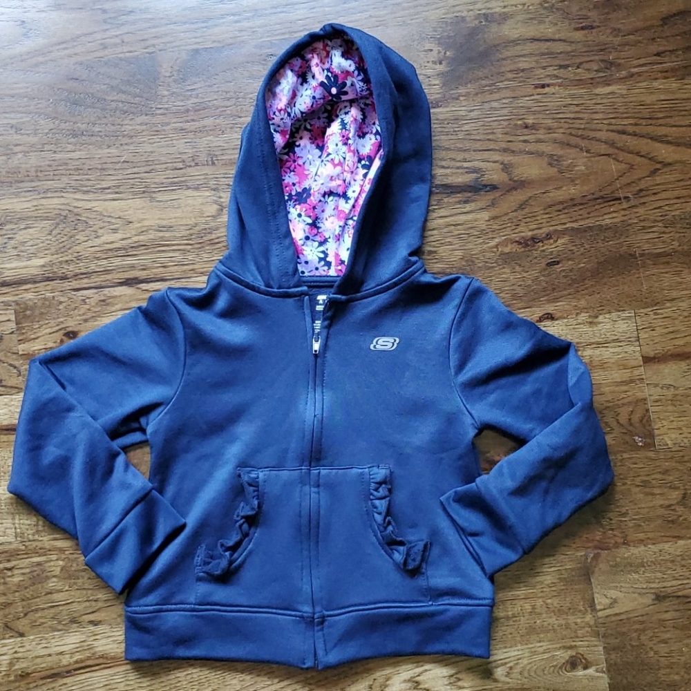 Girls Skechers blue hooded jacket size 5 - Picture 1 of 4